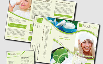 Bilde av brosjyre og visittkort for Beautyface
